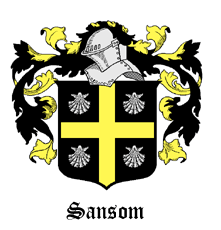 Sansom Arms: Sable, a cross or between four escallops argent.